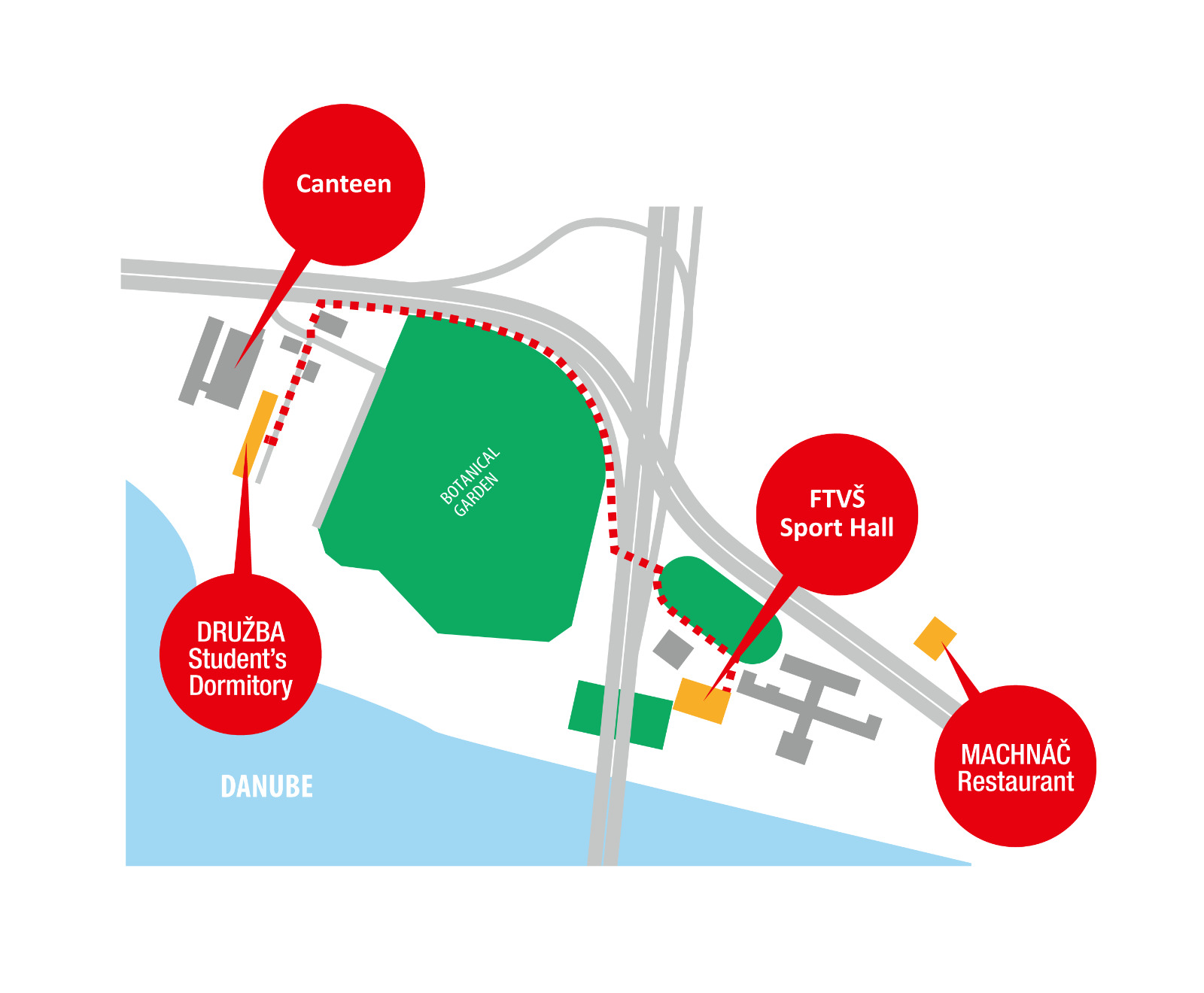 Mapa areálu - pešia trasa z Družby na FTVŠ